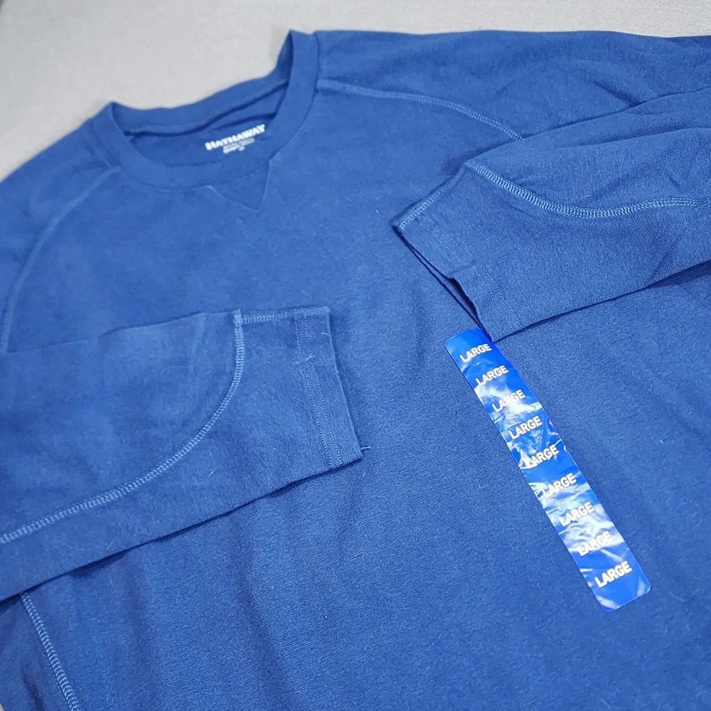 Hathaway Long Sleeve Crew Neck Blue Stretch Raglan Shirt Mens Large New